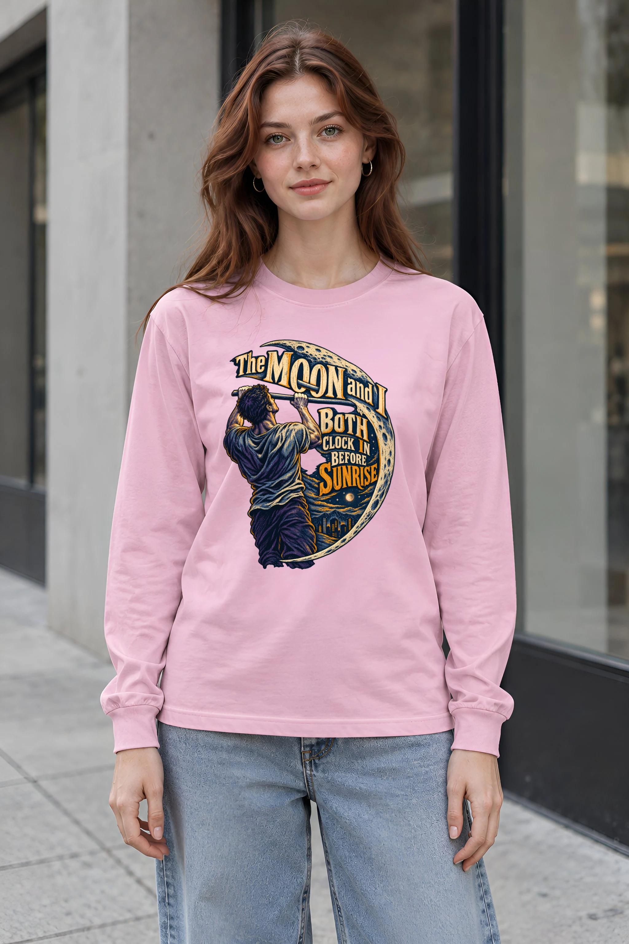 "The Moon and I Both Clock In" Unisex Longsleeve T-shirt