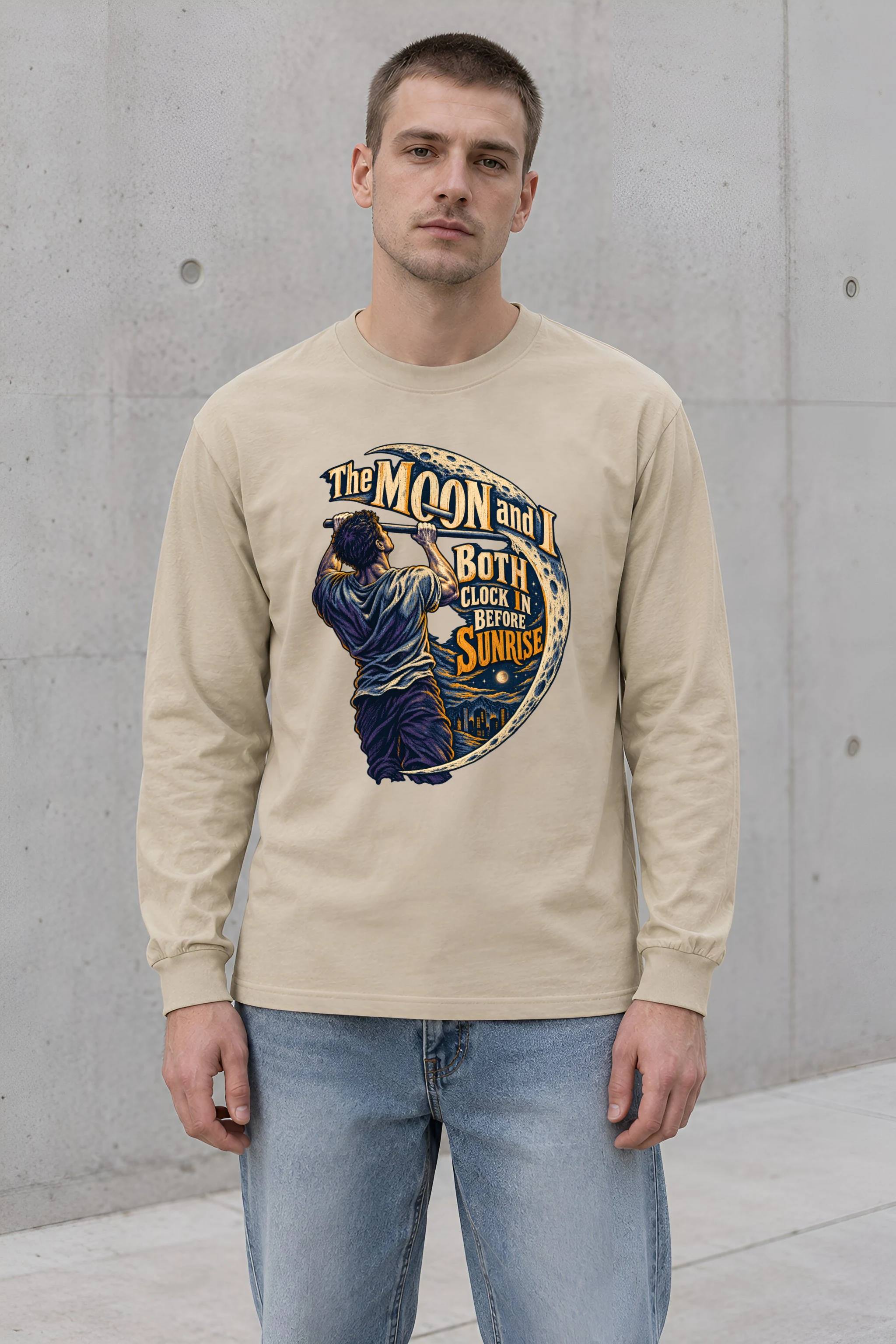 "The Moon and I Both Clock In" Unisex Longsleeve T-shirt
