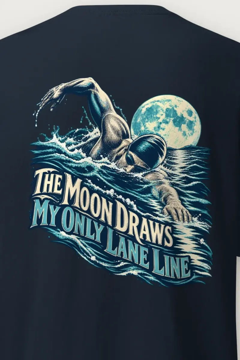 "The Moon Draws My Only Lane Line" Heavyweight Unisex Crewneck T-shirt - the graphic up close