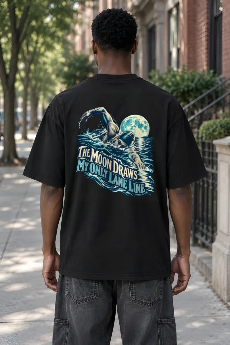 "The Moon Draws My Only Lane Line" Unisex Oversized Heavyweight Crewneck T-Shirt