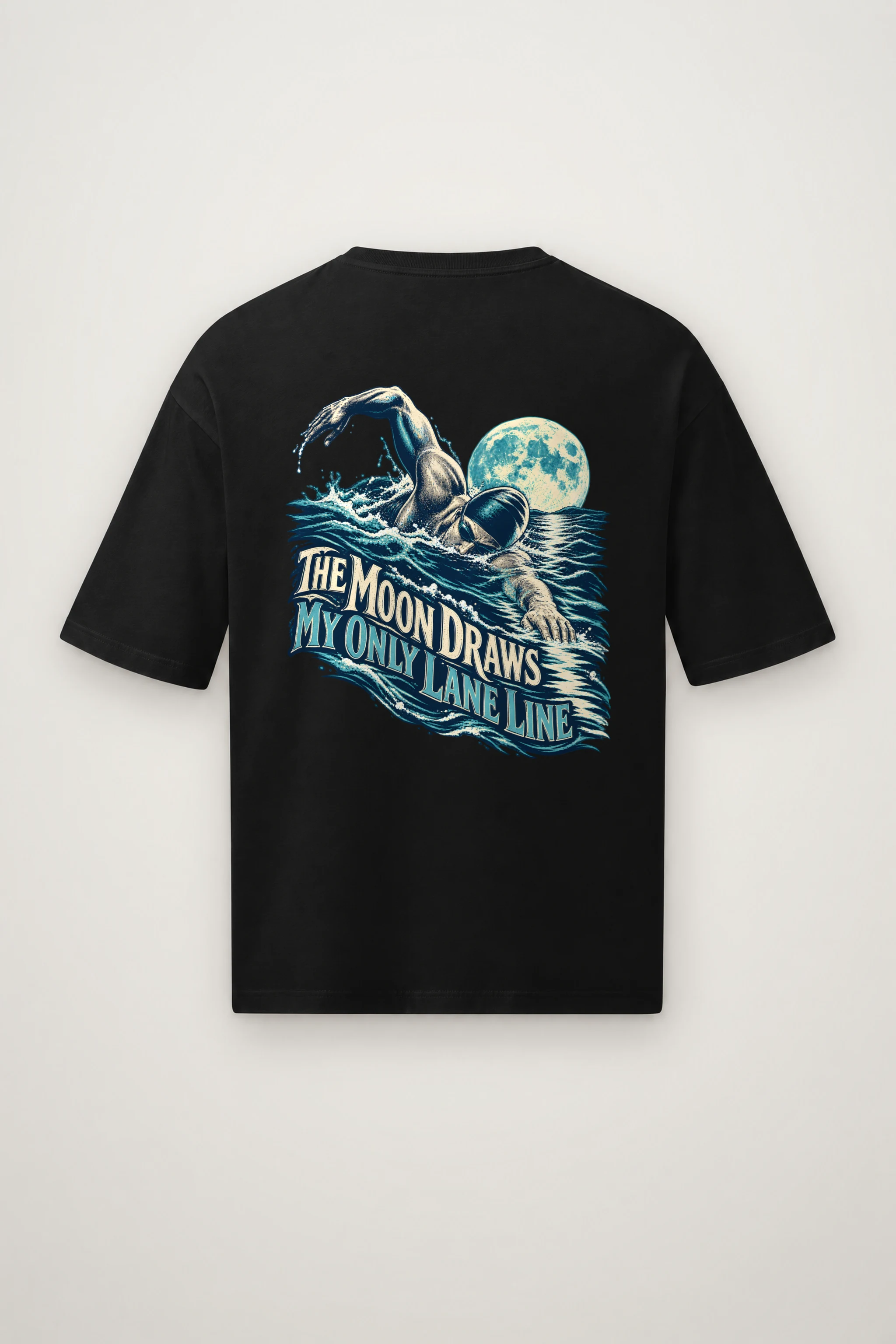 "The Moon Draws My Only Lane Line" Men's Oversized Heavyweight Crewneck T-Shirt