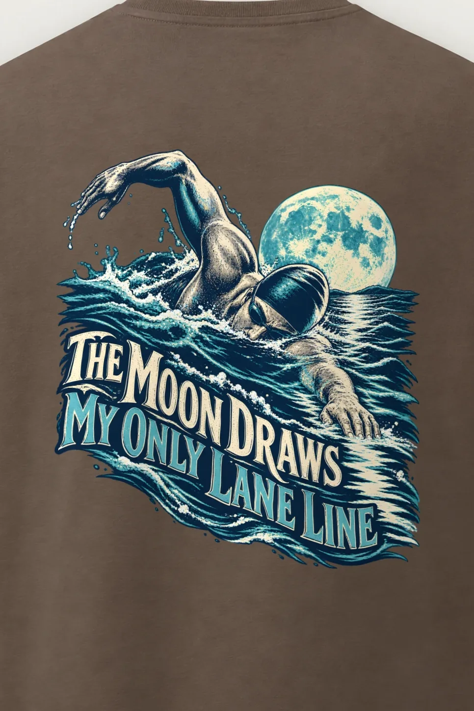 "The Moon Draws My Only Lane Line" Men’s Oversized Heavyweight Crewneck T-Shirt - the graphic up close