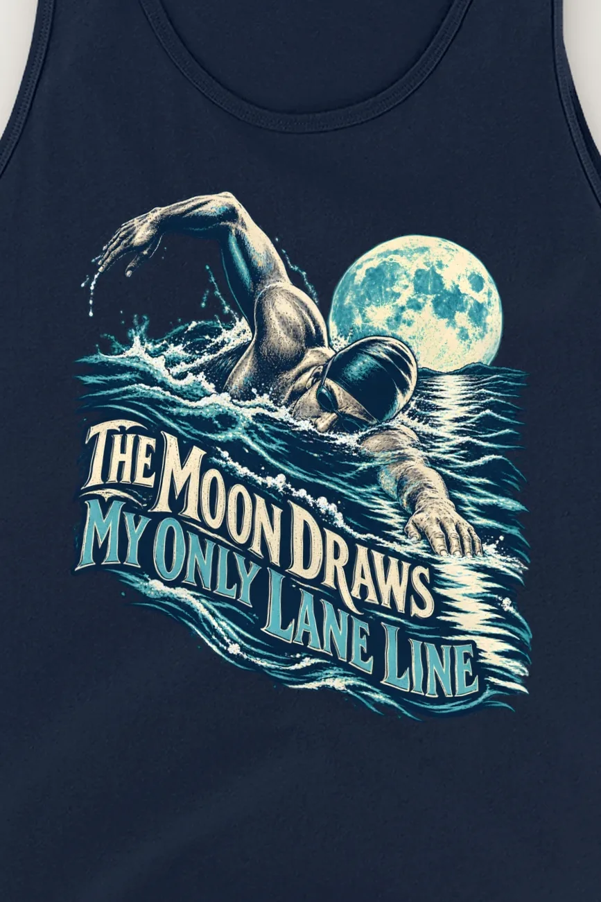"The Moon Draws My Only Lane Line" Unisex Jersey Tank - the graphic up close