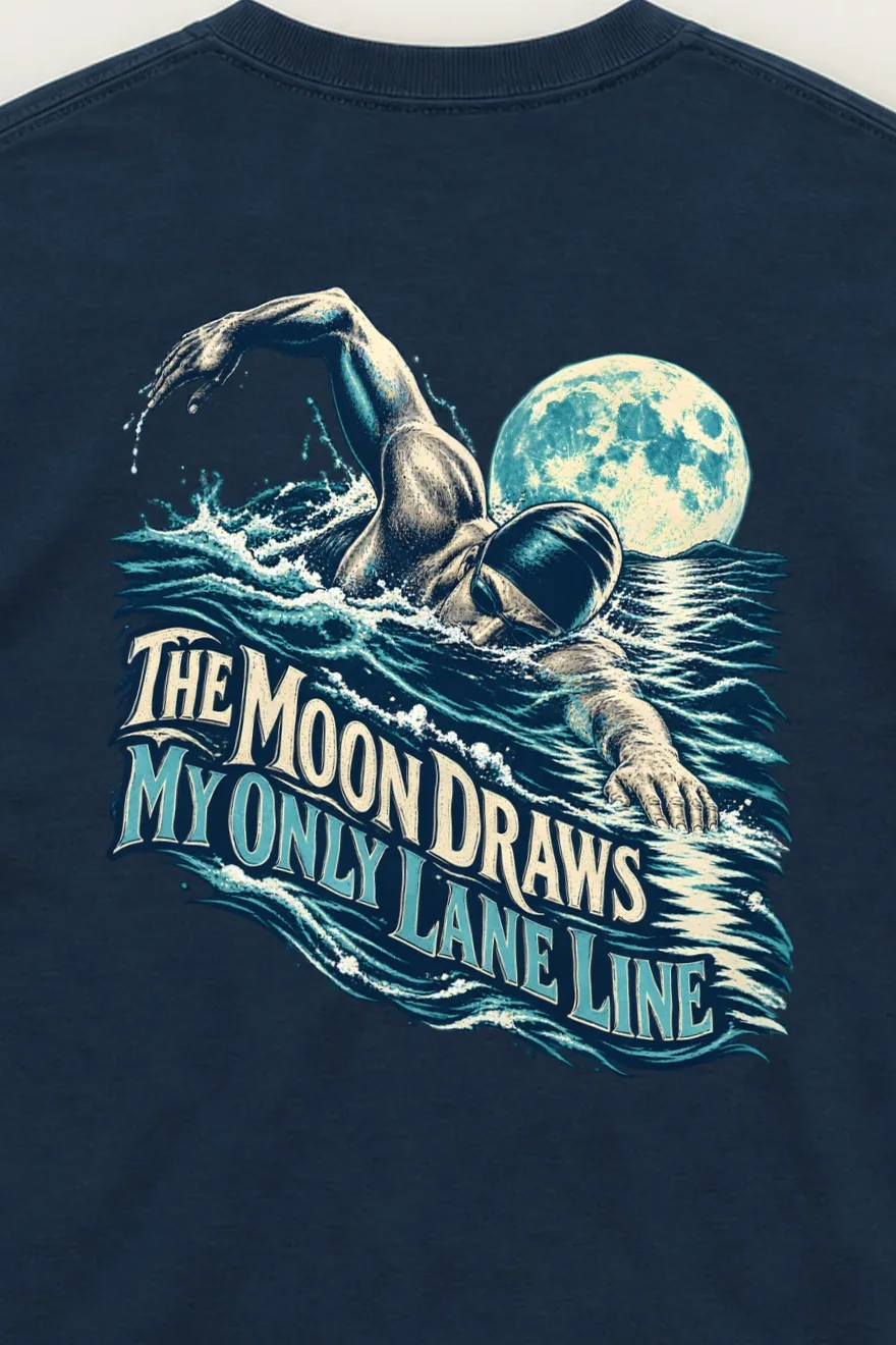 "The Moon Draws My Only Lane Line" Unisex Longsleeve T-shirt - the graphic up close