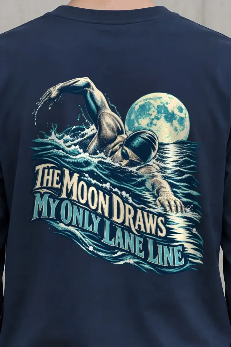 "The Moon Draws My Only Lane Line" Unisex Longsleeve T-shirt - the graphic up close