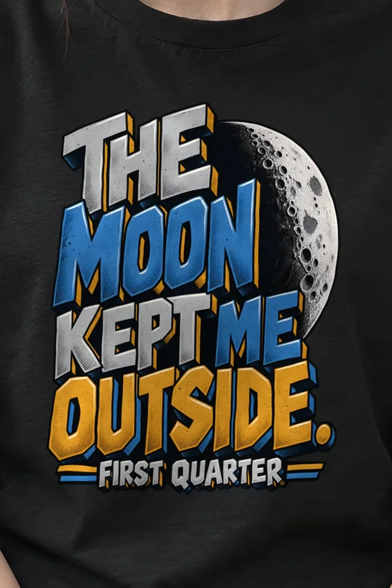 "THE MOON KEPT ME OUTSIDE." Heavyweight Unisex Crewneck T-shirt - the graphic up close