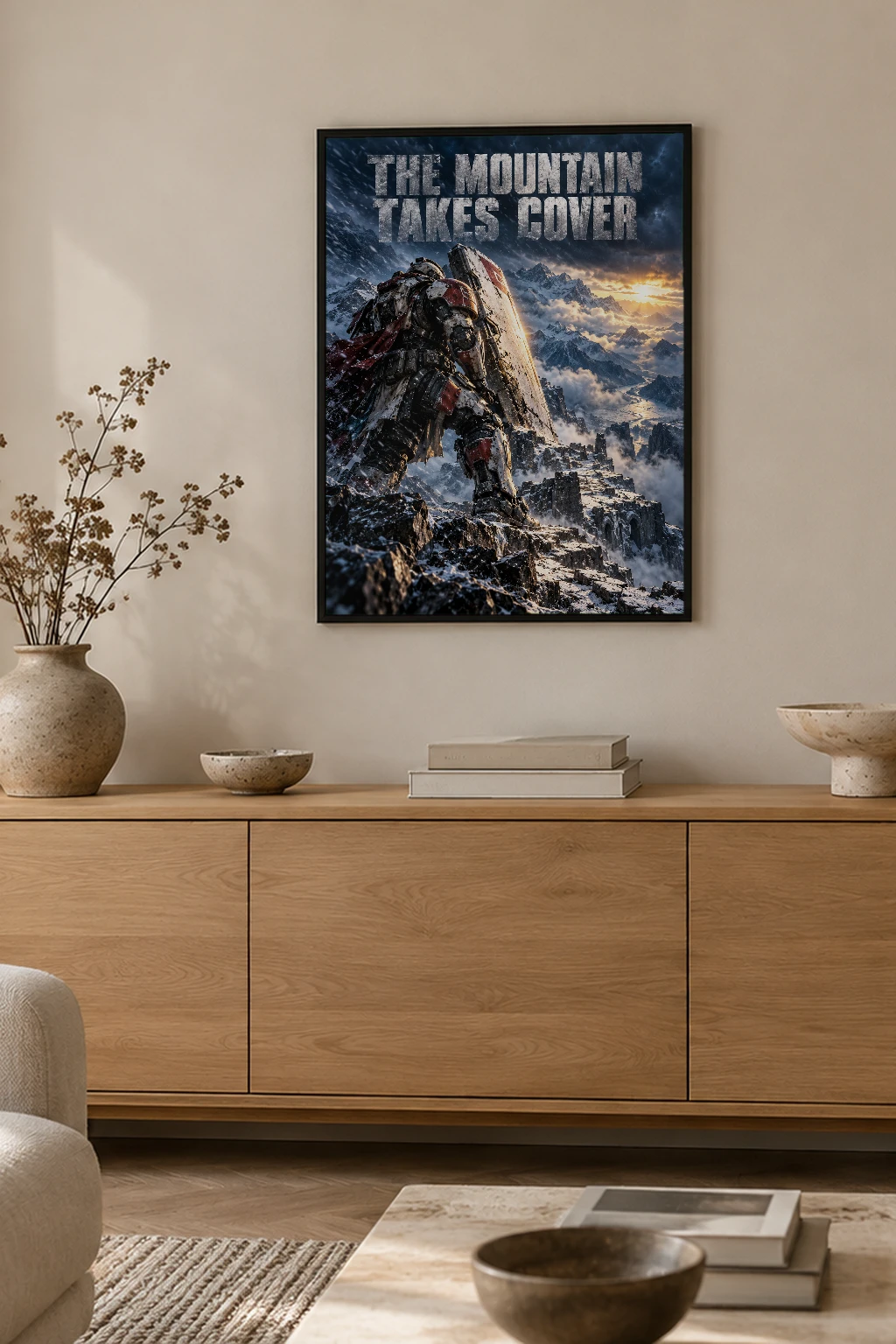 "The Mountain Takes Cover" Premium Wooden Framed Poster