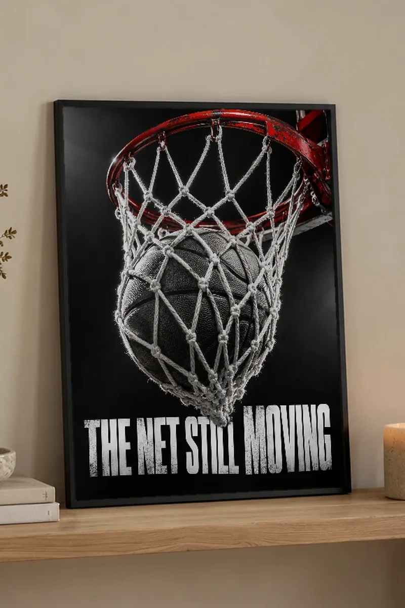 "The Net Still Moving" Premium Wooden Framed Poster - the graphic up close