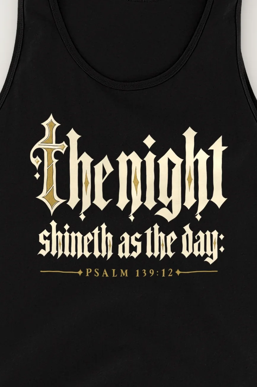 "The Night Shineth as the Day" Unisex Jersey Tank - the graphic up close