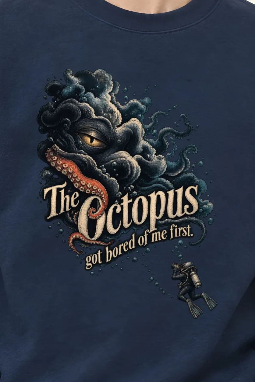 "The Octopus Got Bored" Unisex Crewneck Sweatshirt - the graphic up close
