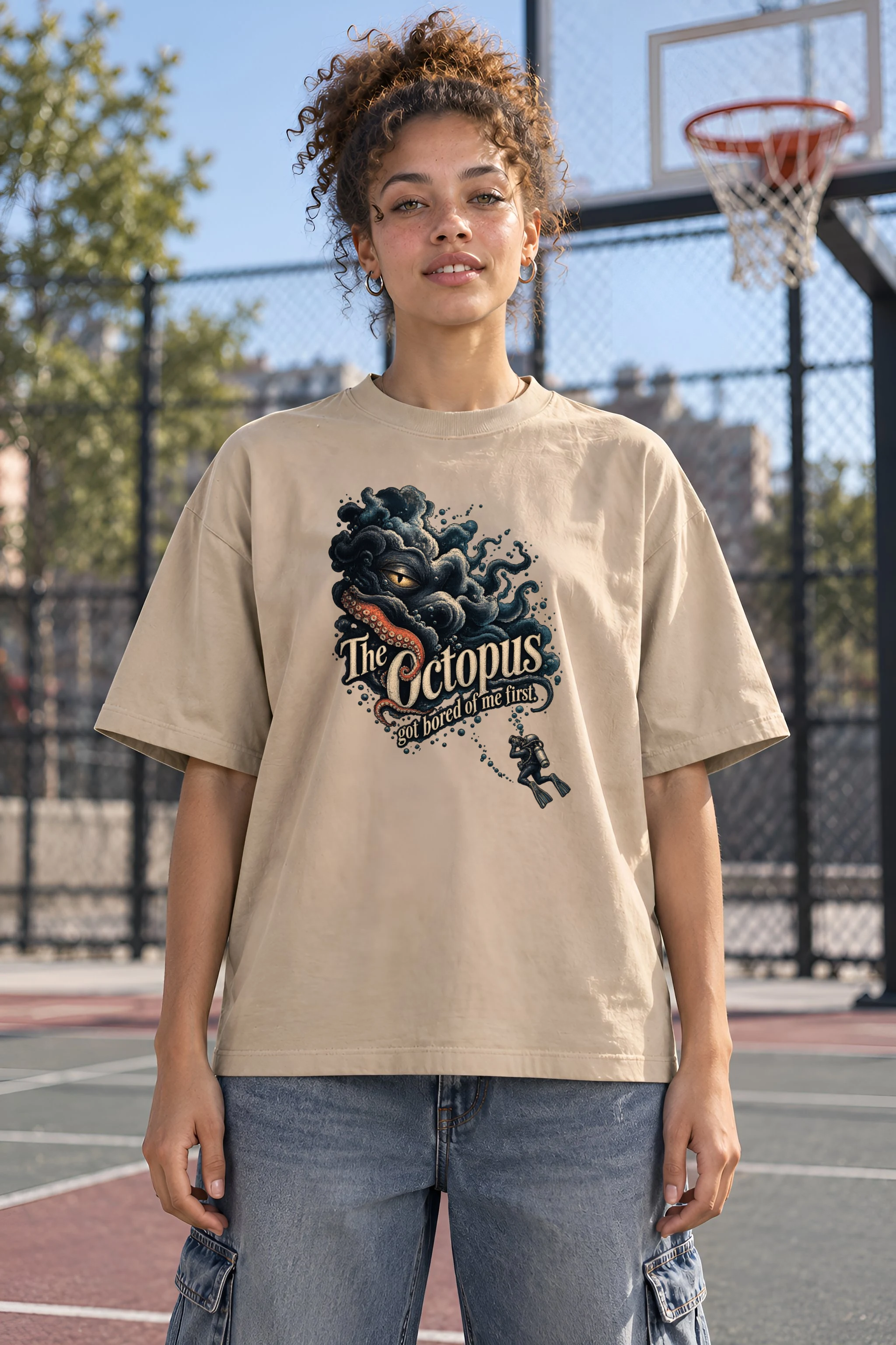 "The Octopus Got Bored" Unisex Oversized Heavyweight Crewneck T-Shirt
