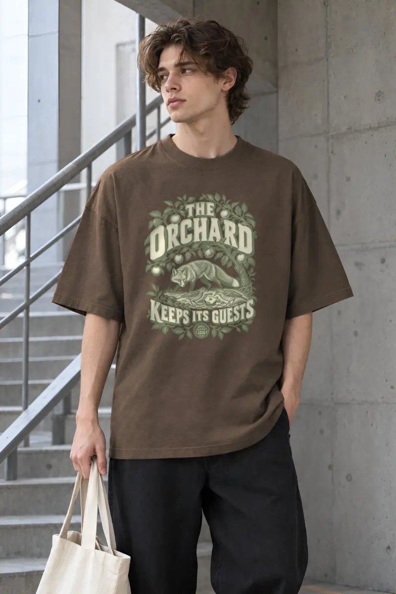"The Orchard Keeps Its Guests" Men's Oversized Heavyweight Crewneck T-Shirt