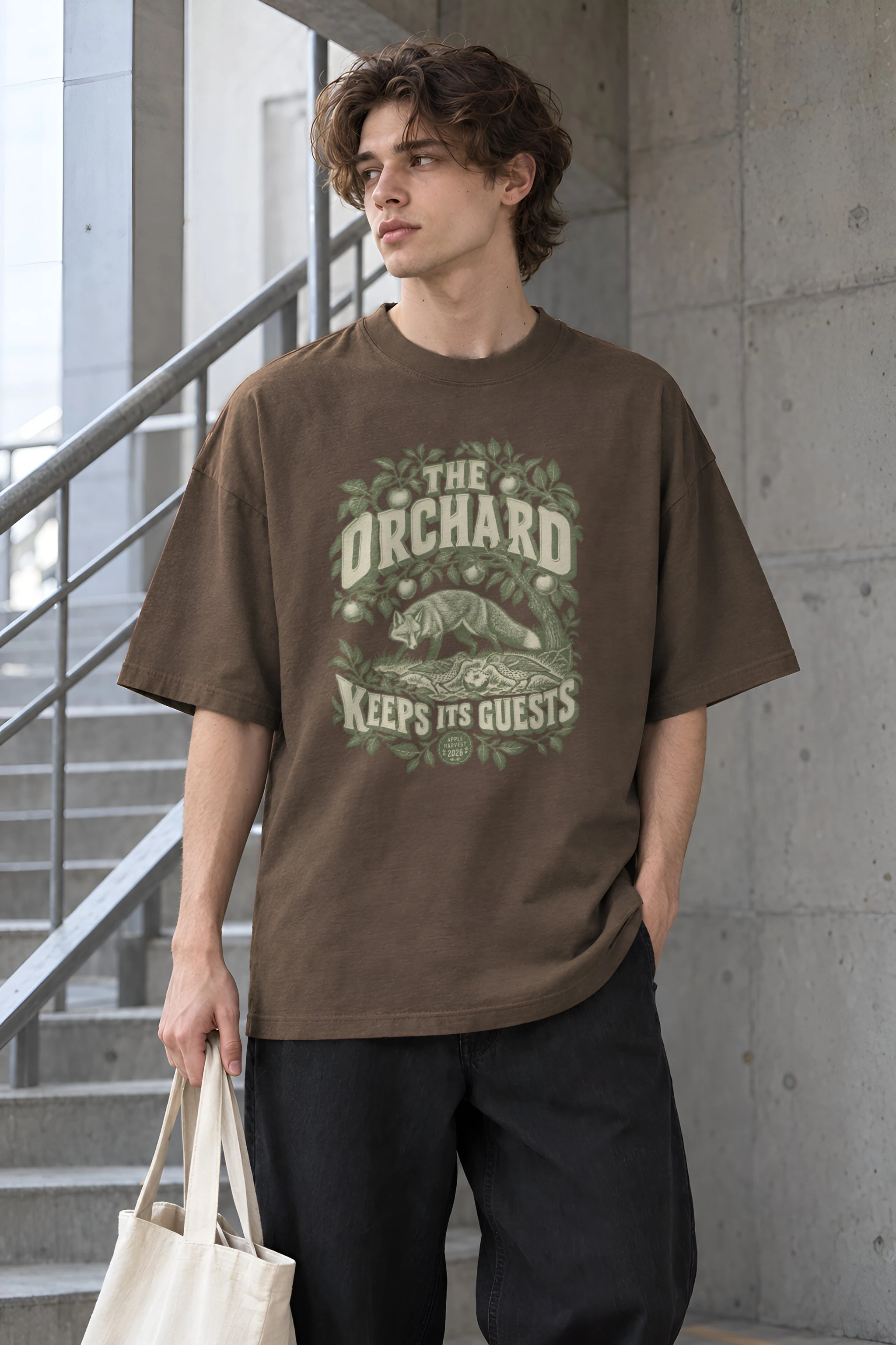 "The Orchard Keeps Its Guests" Men's Oversized Heavyweight Crewneck T-Shirt