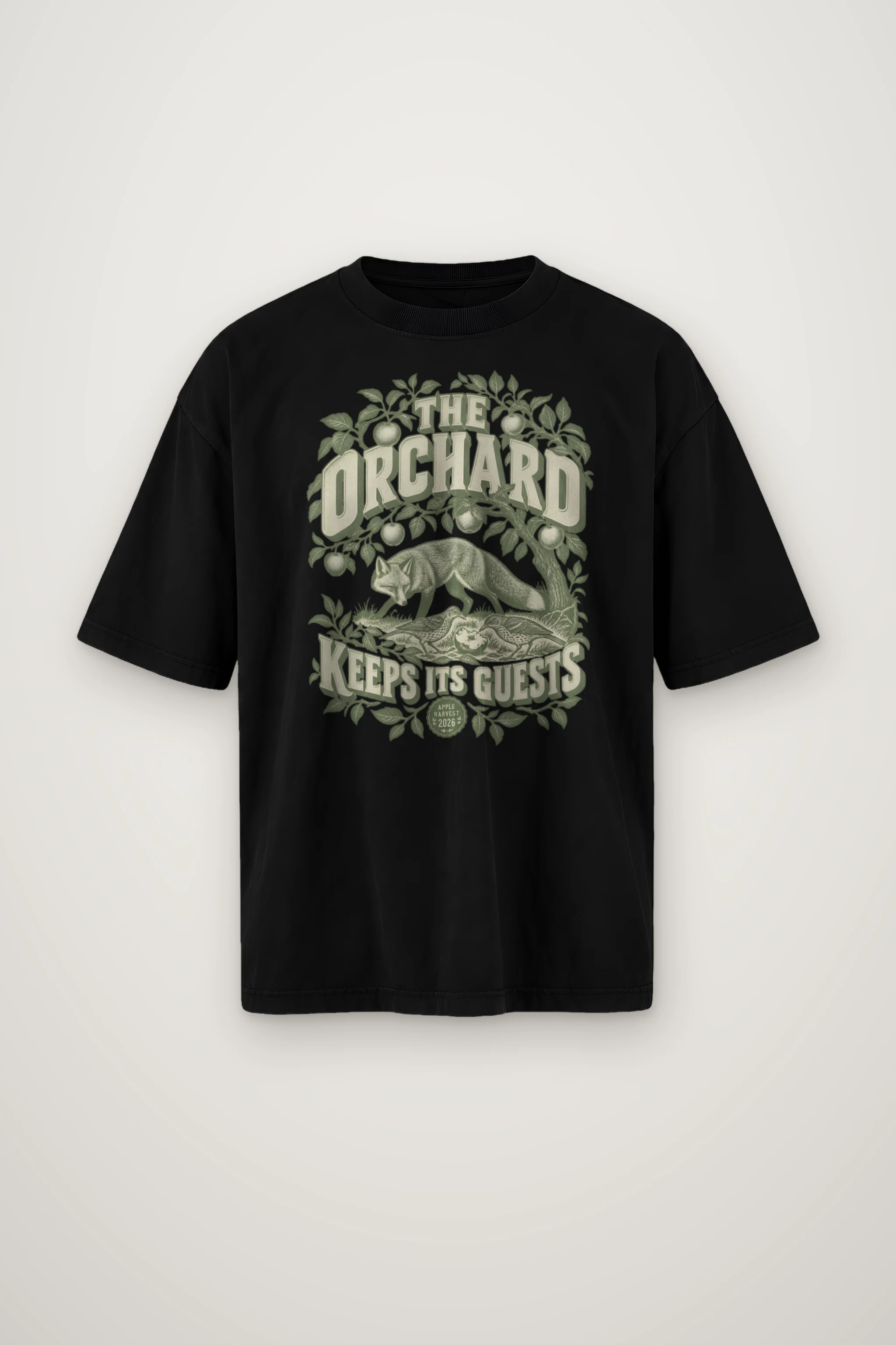 "The Orchard Keeps Its Guests" Men's Oversized Heavyweight Crewneck T-Shirt