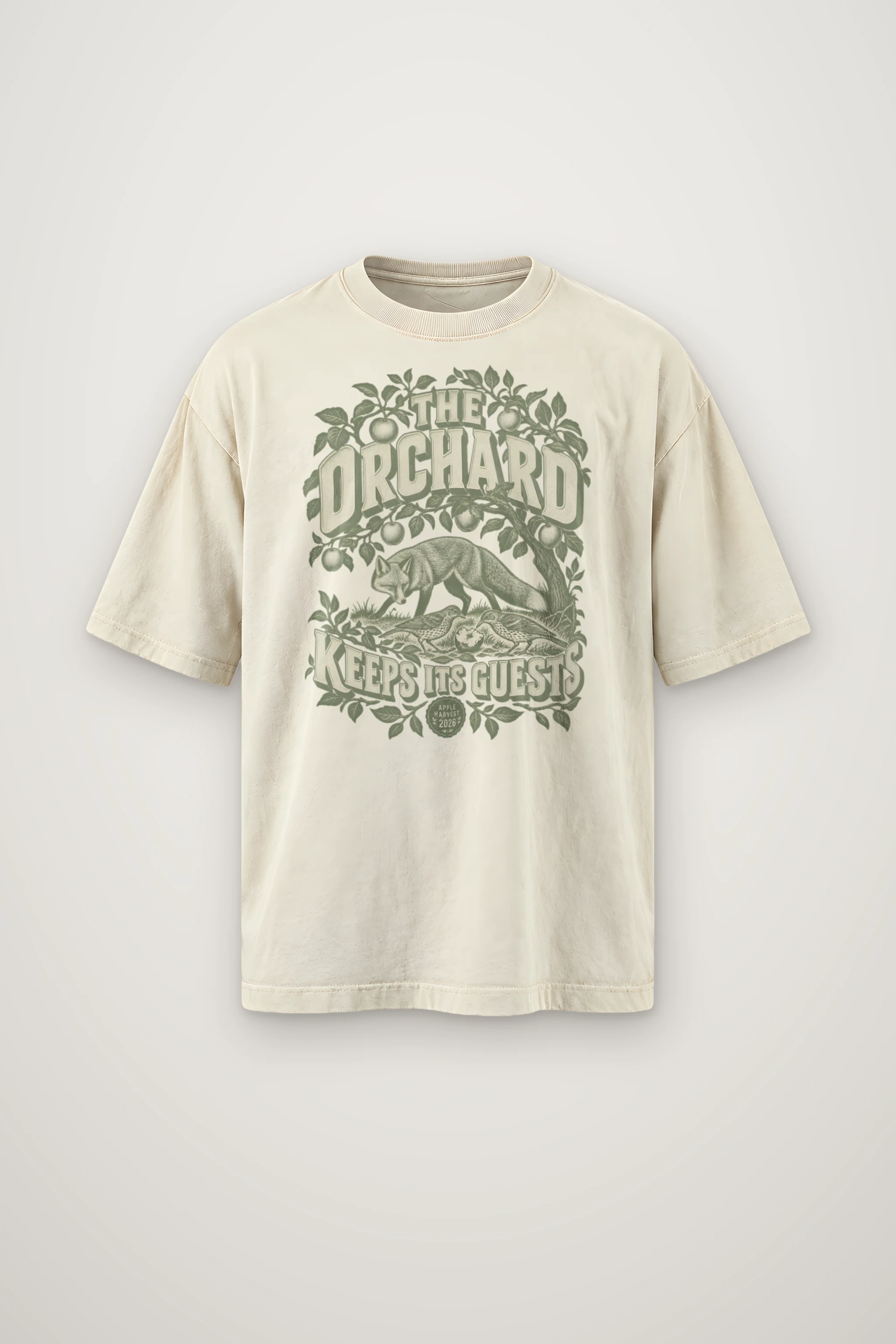 "The Orchard Keeps Its Guests" Men's Oversized Heavyweight Crewneck T-Shirt