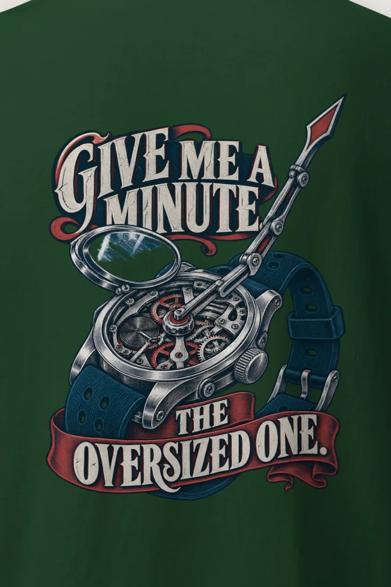 "The Oversized One Watch" Heavyweight Unisex Crewneck T-shirt - the graphic up close