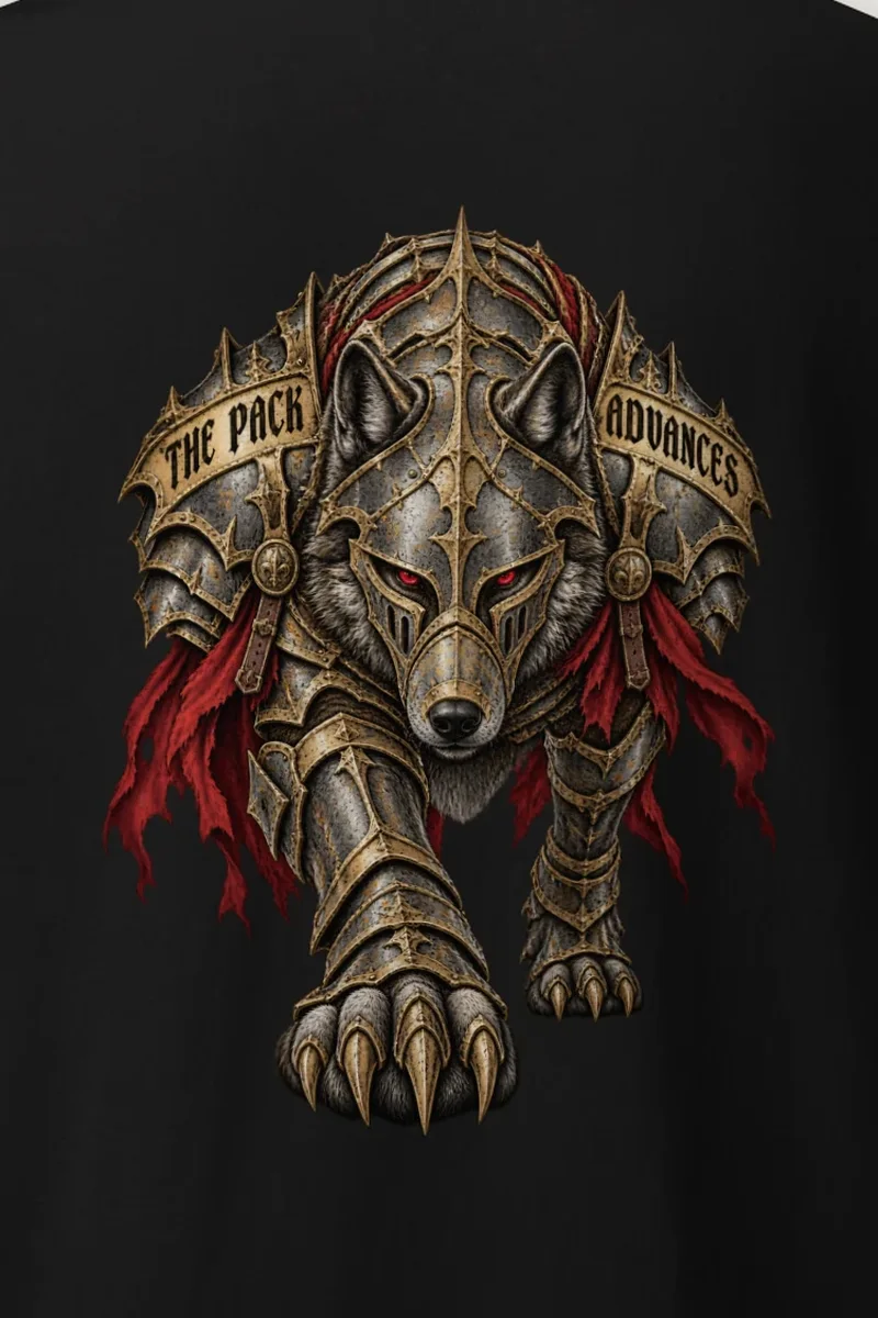 "The Pack Advances" Heavyweight Unisex Crewneck T-shirt - the graphic up close