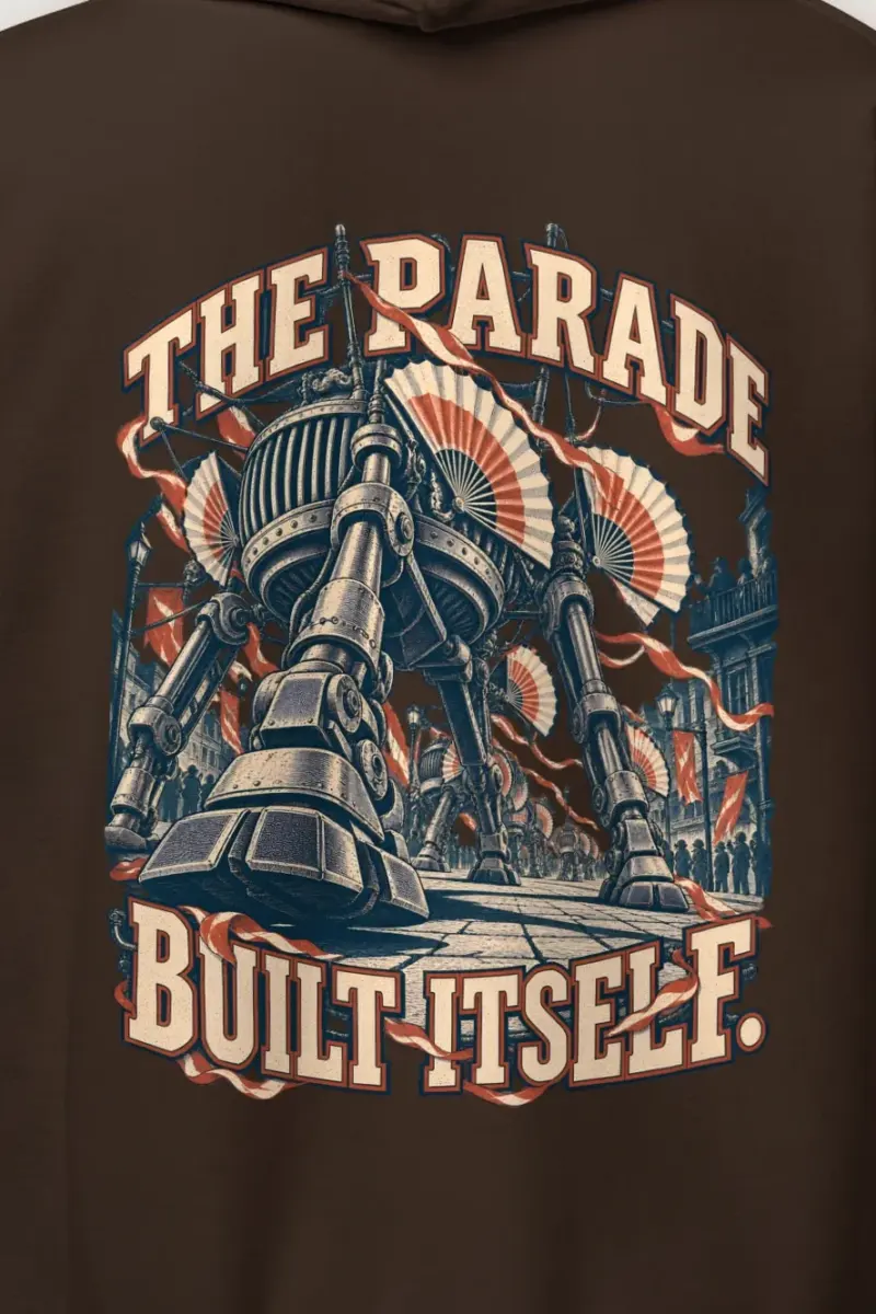"The Parade Built Itself" Heavy Blend Unisex Pullover Hoodie - the graphic up close