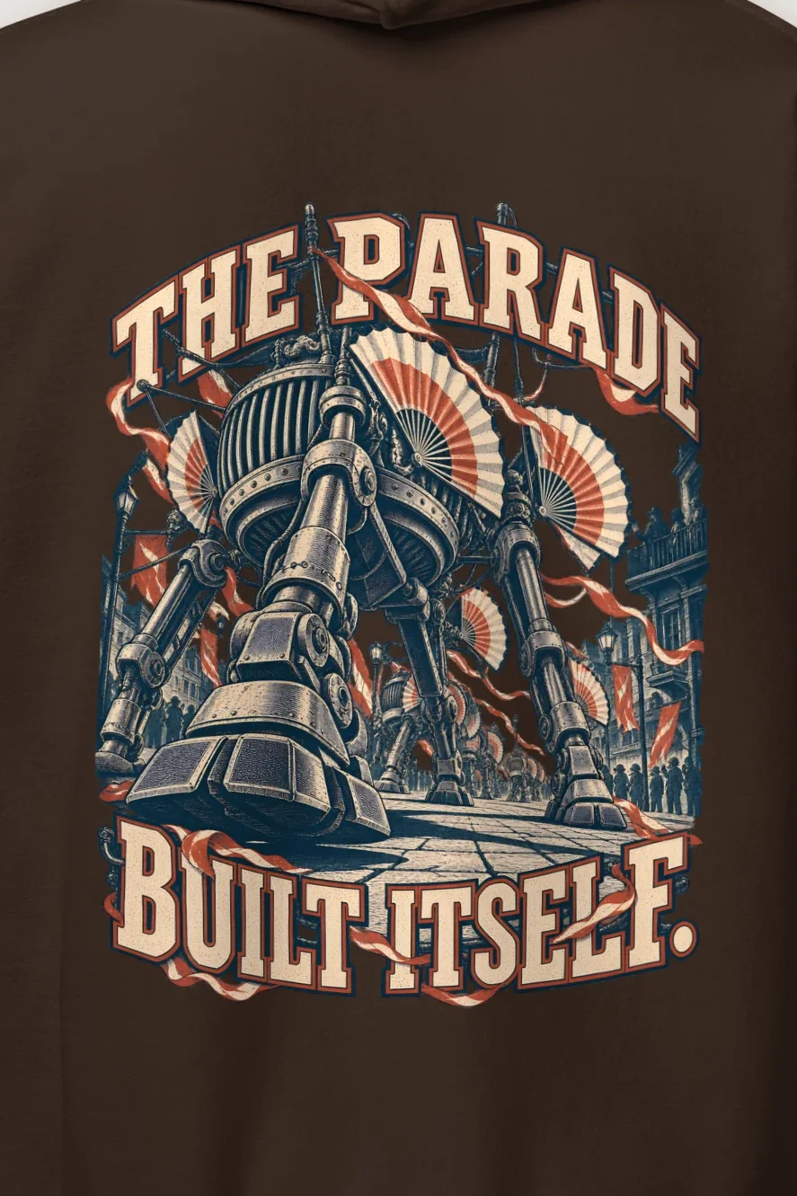 "The Parade Built Itself" Heavy Blend Unisex Pullover Hoodie - the graphic up close