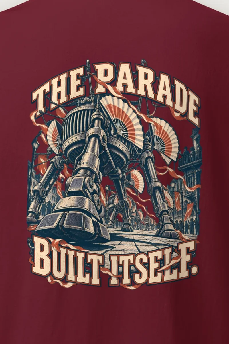 "The Parade Built Itself" Heavyweight Unisex Crewneck T-shirt - the graphic up close
