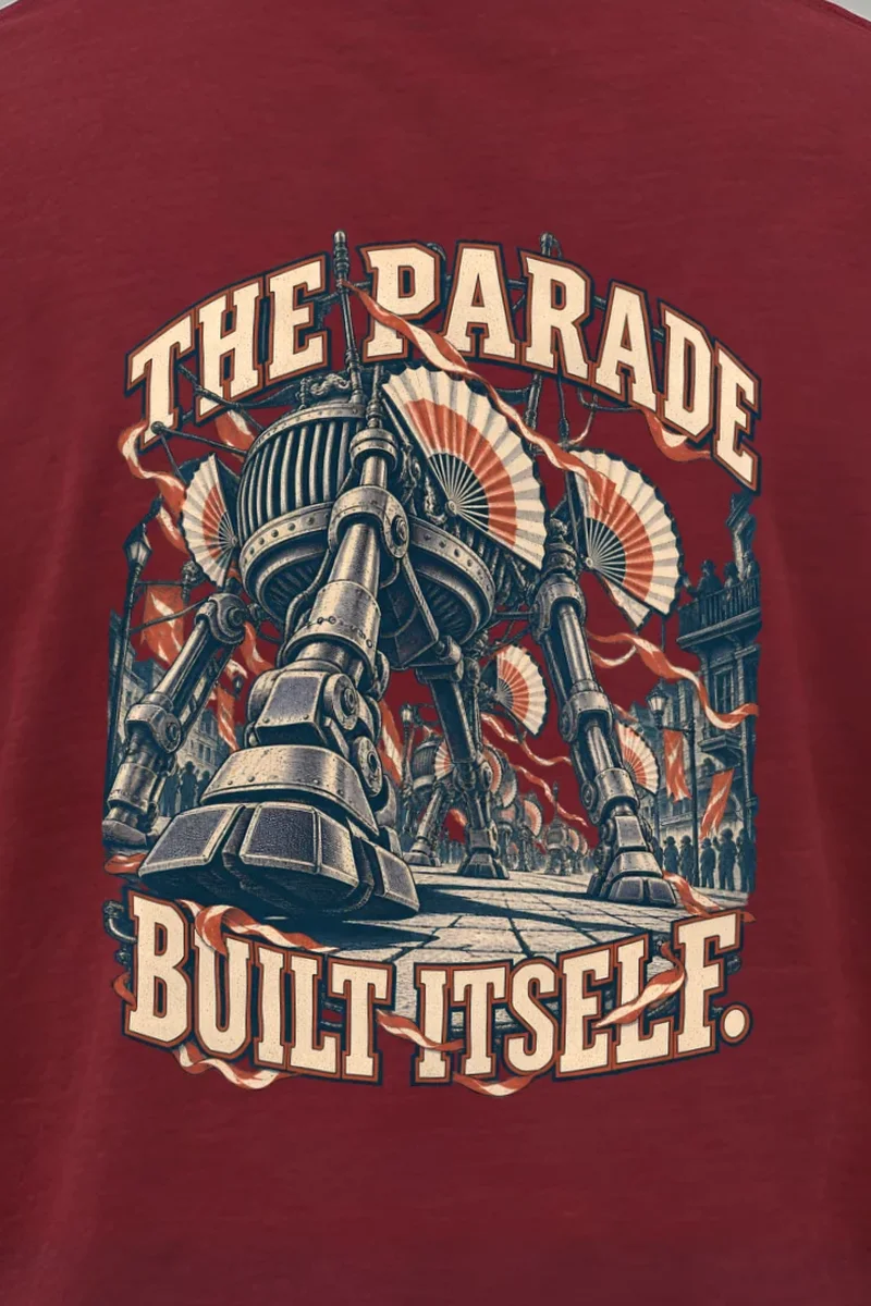 "The Parade Built Itself" Heavyweight Unisex Crewneck T-shirt - the graphic up close