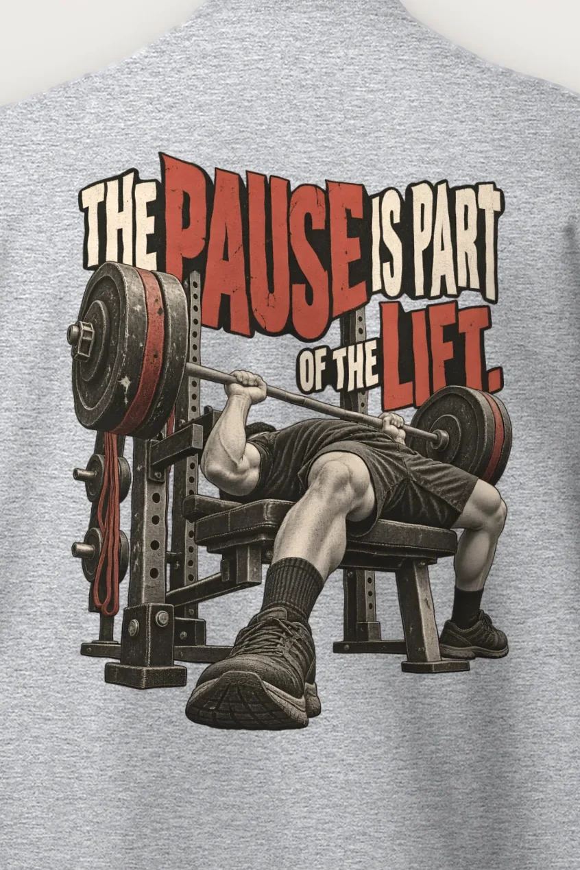 "The Pause Is Part of the Lift" Heavy Blend Unisex Crewneck Sweatshirt - the graphic up close