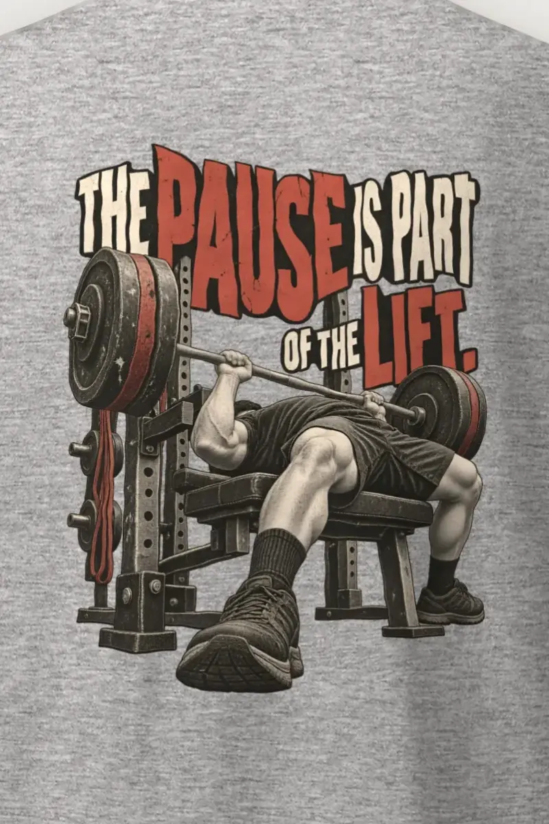 "The Pause Is Part of the Lift" Heavyweight Unisex Crewneck T-shirt - the graphic up close