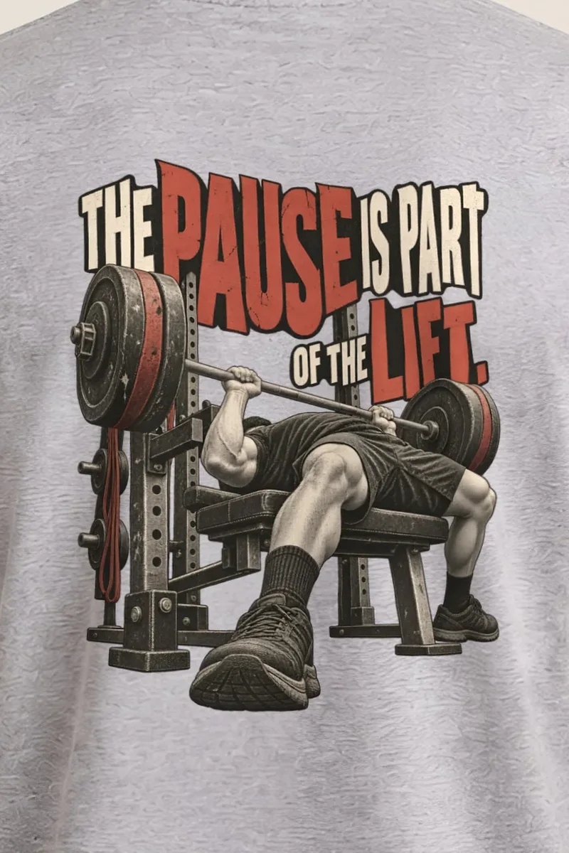 "The Pause Is Part of the Lift" Heavyweight Unisex Crewneck T-shirt - the graphic up close