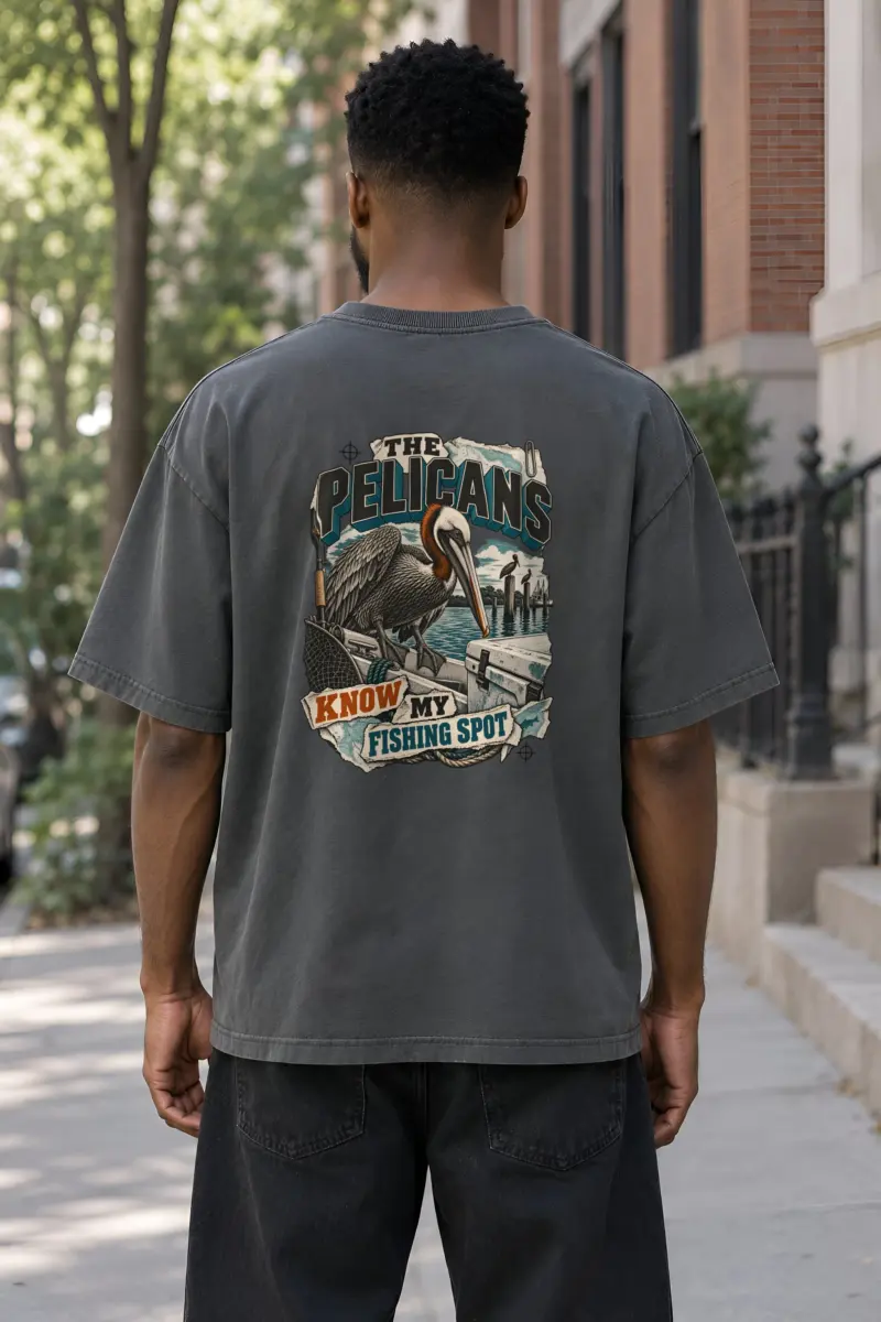 “The Pelicans Know My Fishing Spot” Men’s Oversized Heavyweight Crewneck T-Shirt