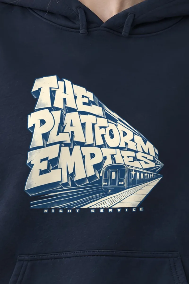"The Platform Empties" Heavy Blend Unisex Pullover Hoodie - the graphic up close