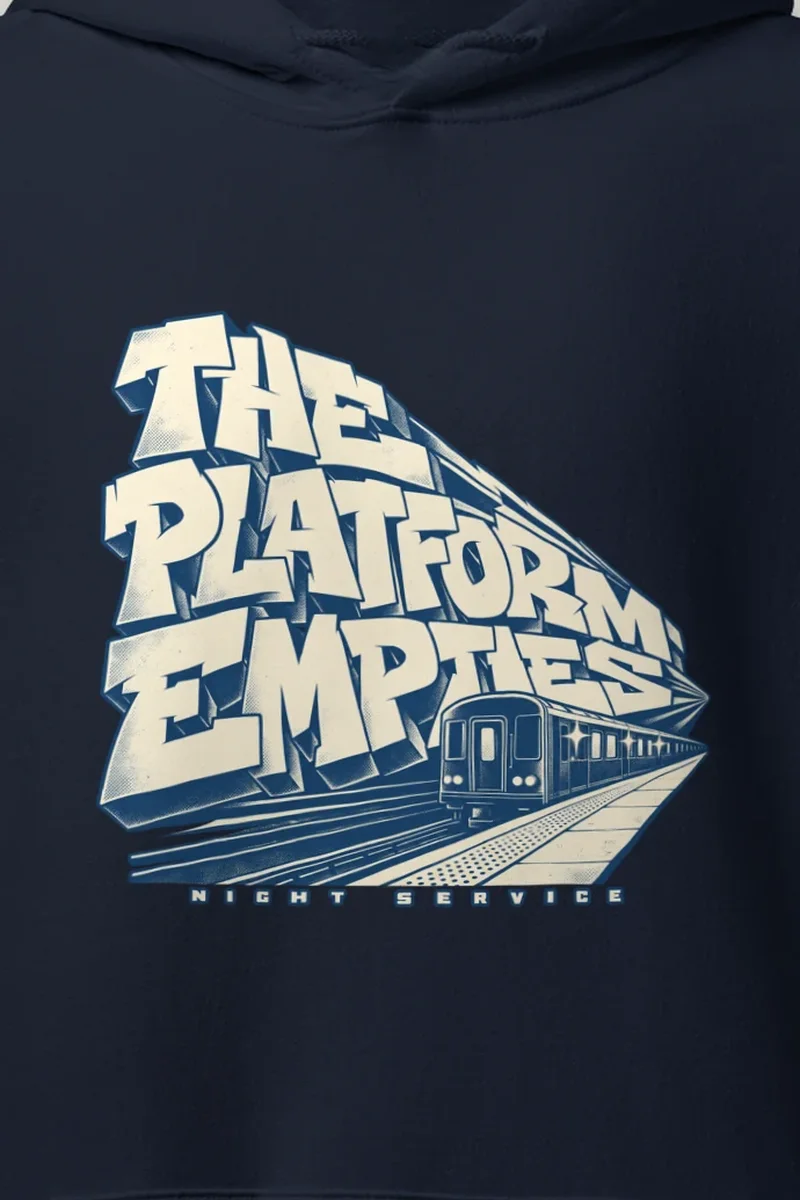 "The Platform Empties" Heavy Blend Unisex Pullover Hoodie - the graphic up close