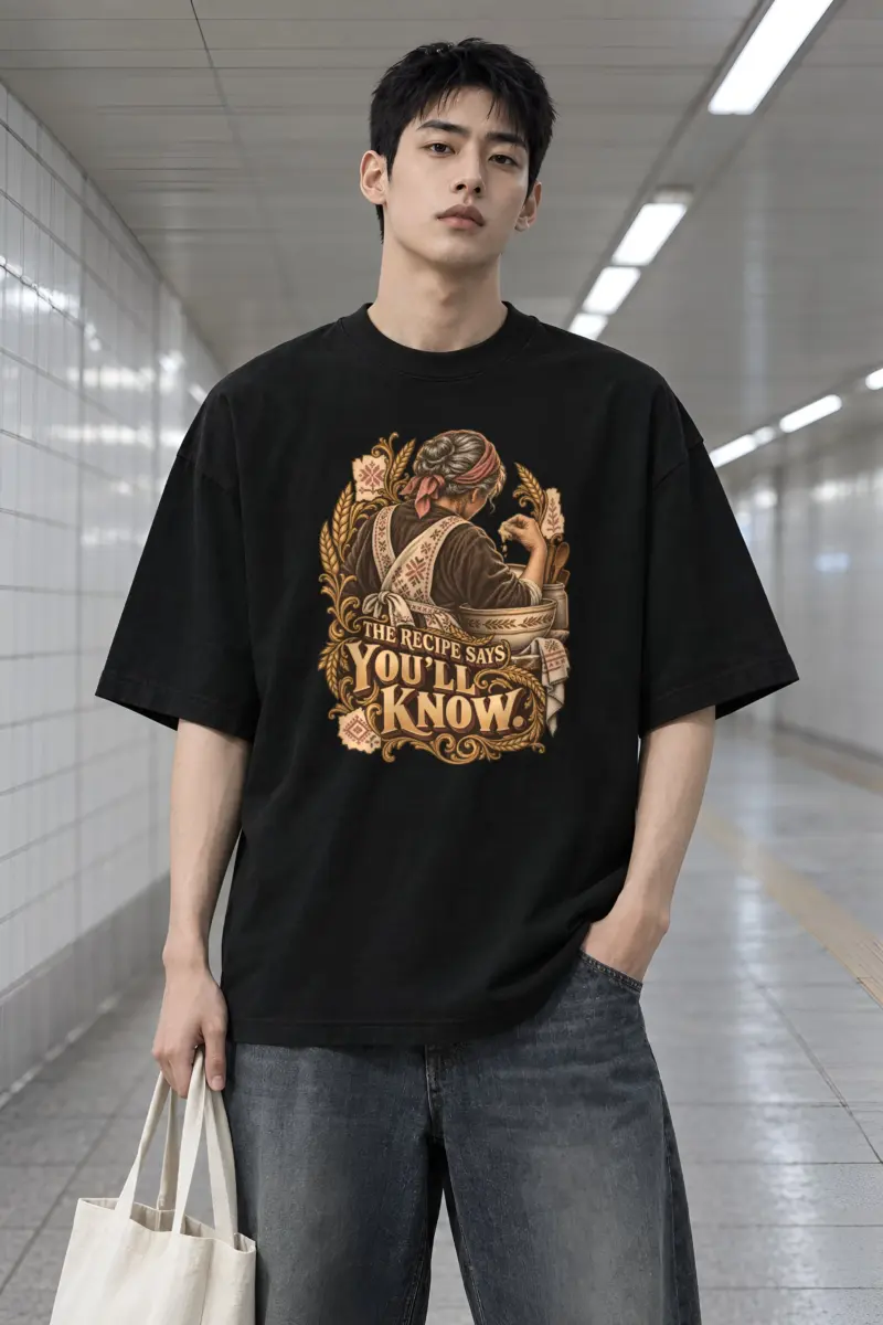 "THE RECIPE SAYS YOU’LL KNOW." Men's Oversized Heavyweight Crewneck T-Shirt