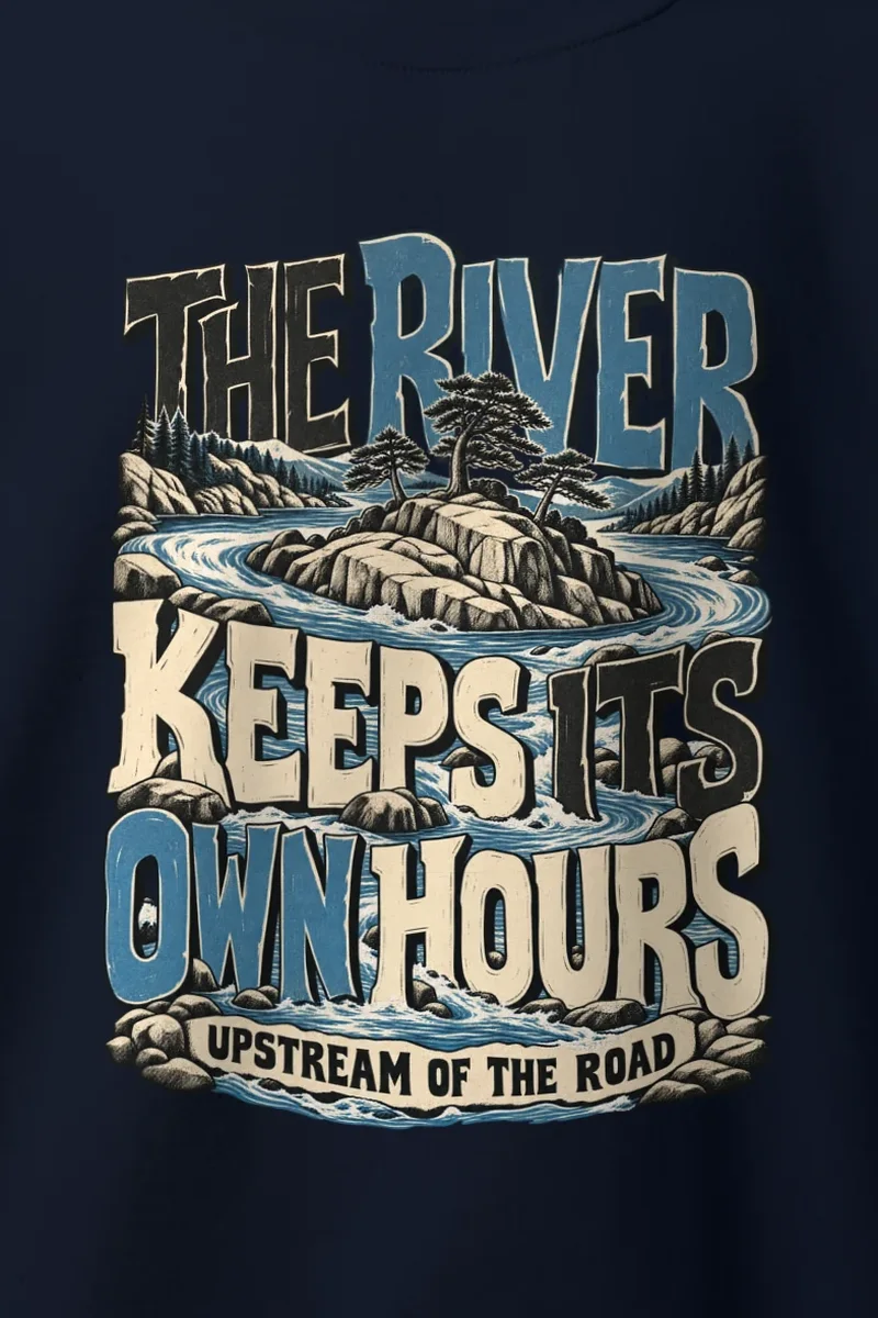"The River Keeps Its Own Hours" Heavy Blend Unisex Crewneck Sweatshirt - the graphic up close