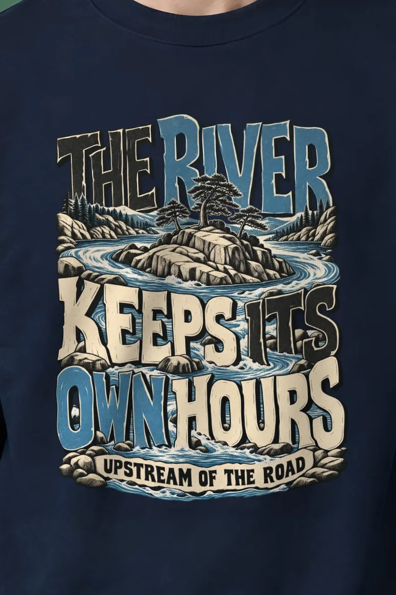 "The River Keeps Its Own Hours" Heavy Blend Unisex Crewneck Sweatshirt - the graphic up close