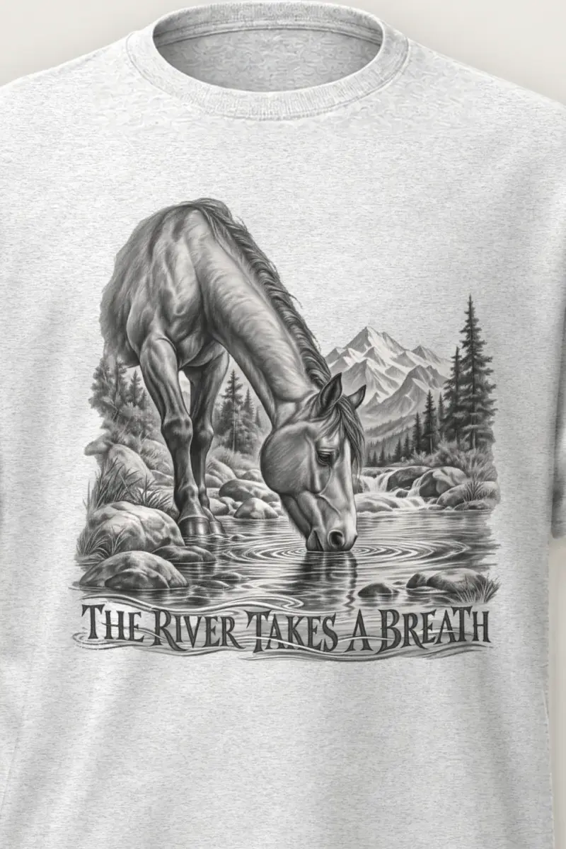 "The River Takes a Breath" Heavyweight Unisex Crewneck T-shirt - the graphic up close