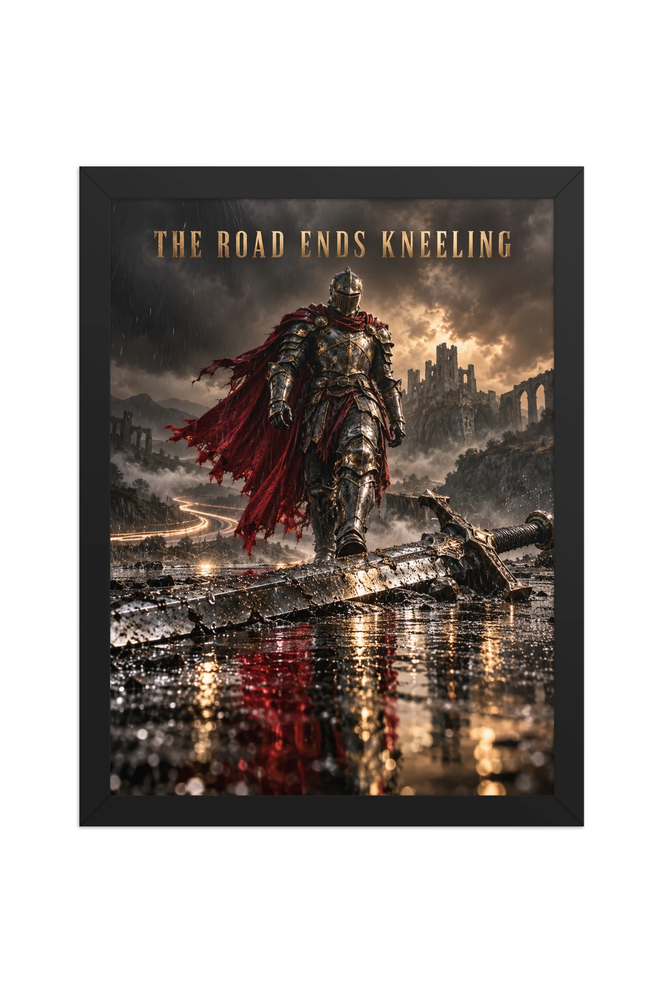 "The Road Ends Kneeling" Premium Wooden Framed Poster