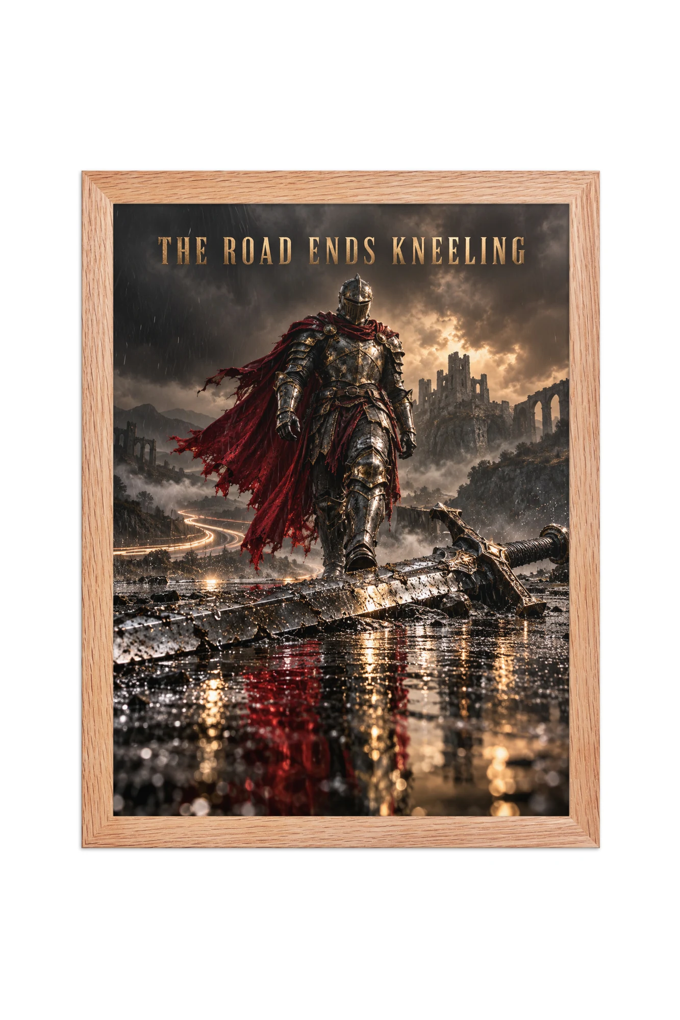 "The Road Ends Kneeling" Premium Wooden Framed Poster