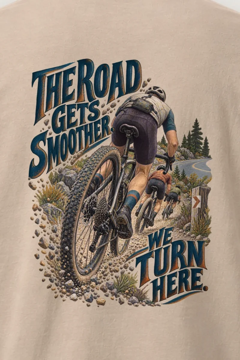 "The Road Gets Smoother" Heavyweight Unisex Crewneck T-shirt - the graphic up close