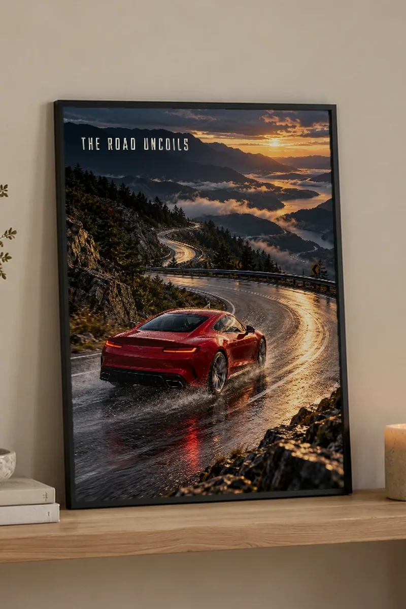 "The Road Uncoils" Premium Wooden Framed Poster - the graphic up close
