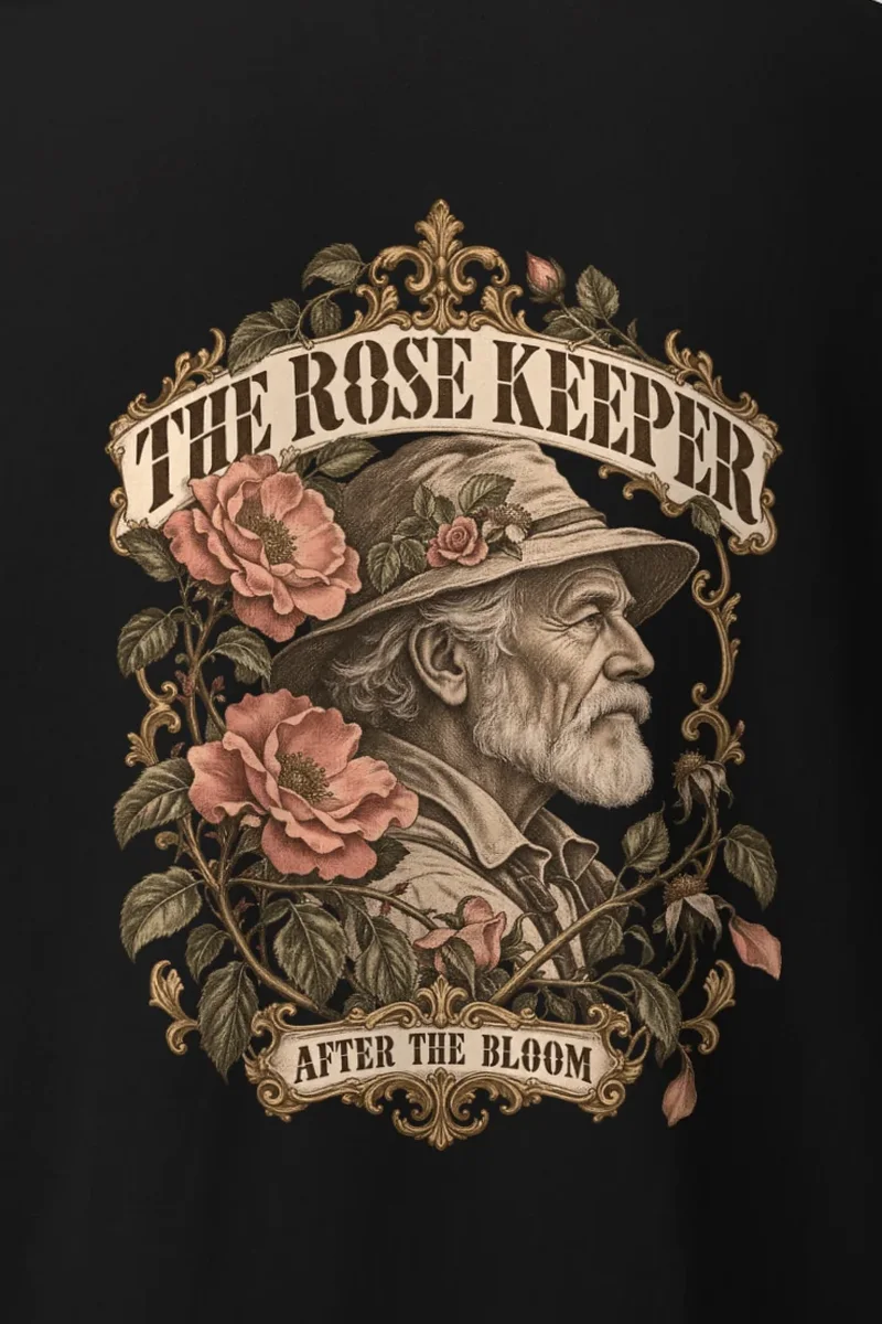 "The Rose Keeper" Heavyweight Unisex Crewneck T-shirt - the graphic up close