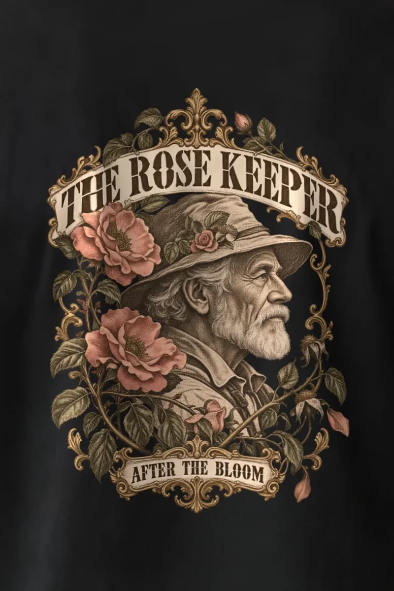 "The Rose Keeper" Heavyweight Unisex Crewneck T-shirt - the graphic up close
