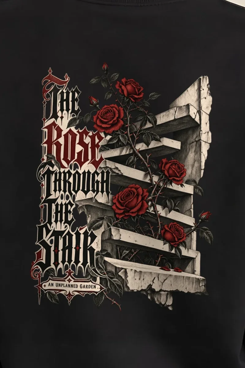 "The Rose Through The Stair" Heavy Blend Unisex Crewneck Sweatshirt - the graphic up close