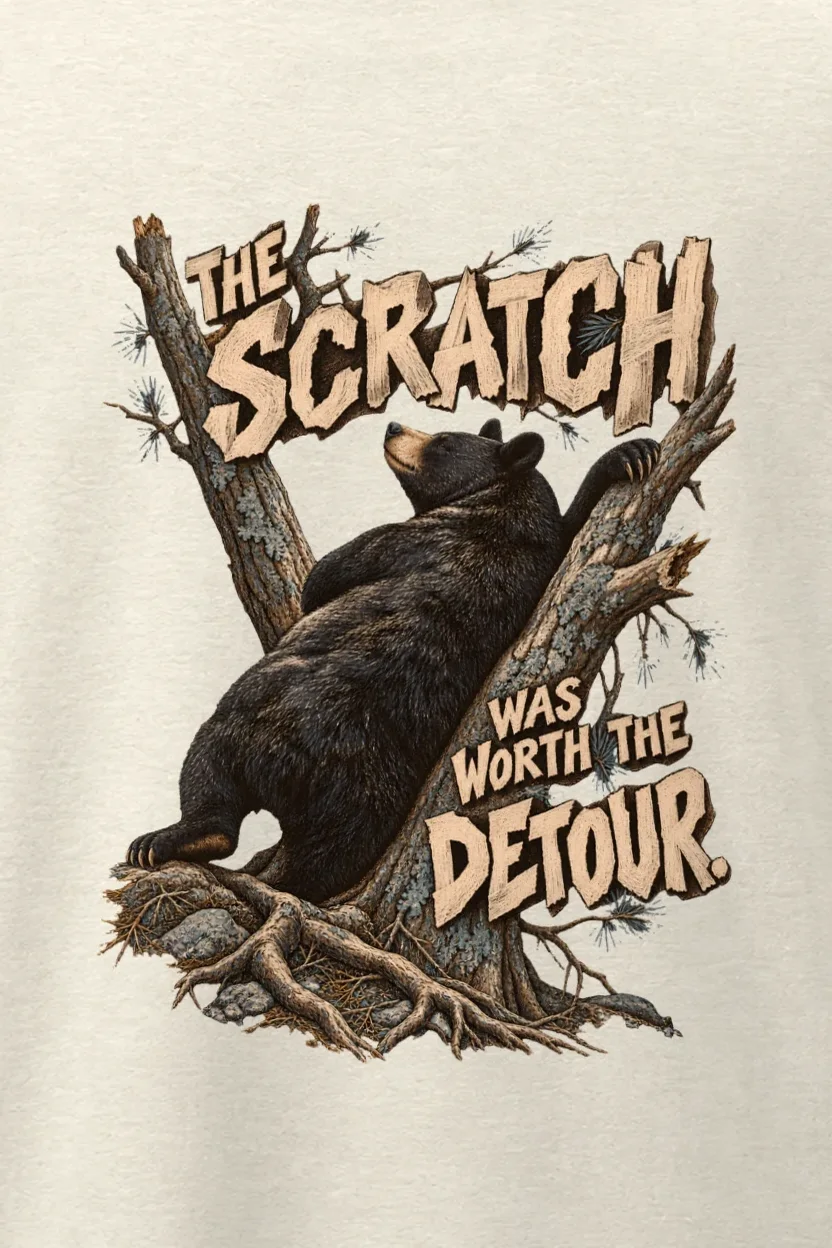 "The Scratch Was Worth the Detour" Men’s Oversized Heavyweight Crewneck T-Shirt - the graphic up close