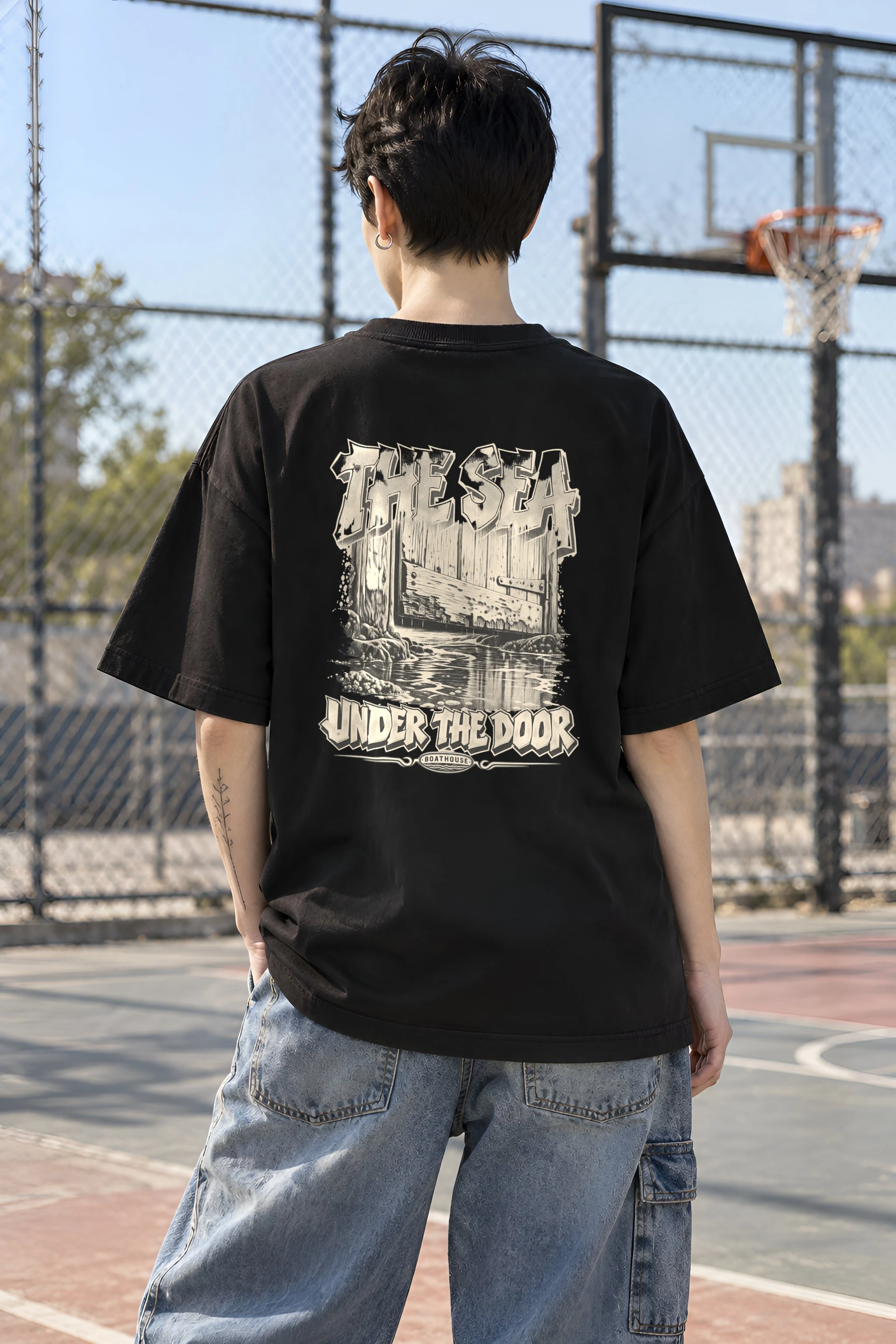 "The Sea Under the Door" Unisex Oversized Heavyweight Crewneck T-Shirt