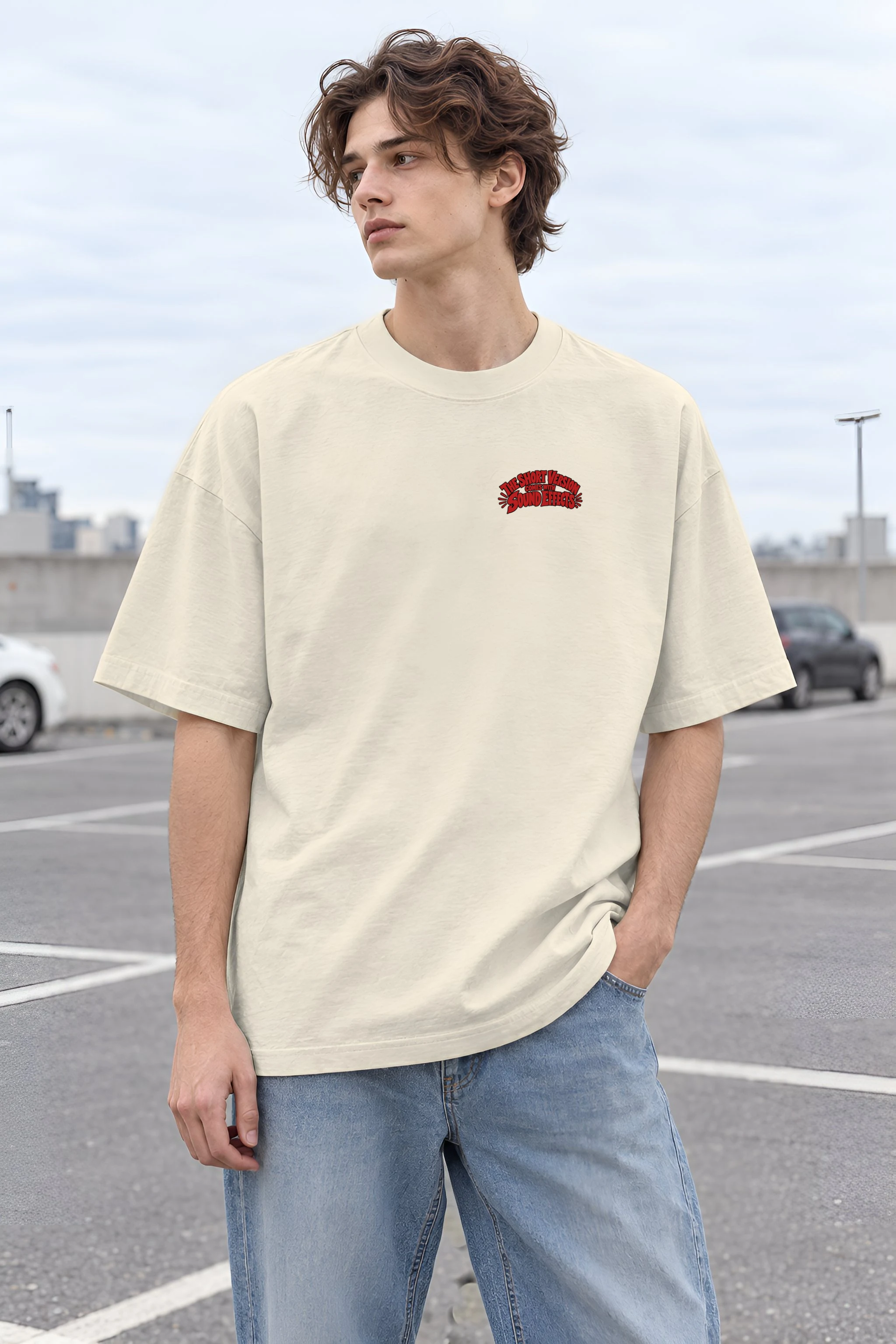 "The Short Version Comes With Sound Effects" Men's Oversized Heavyweight Crewneck T-Shirt