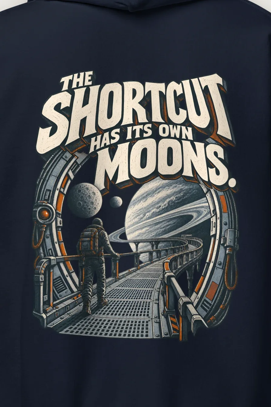 "The Shortcut Has Its Own Moons" Heavy Blend Unisex Pullover Hoodie - the graphic up close