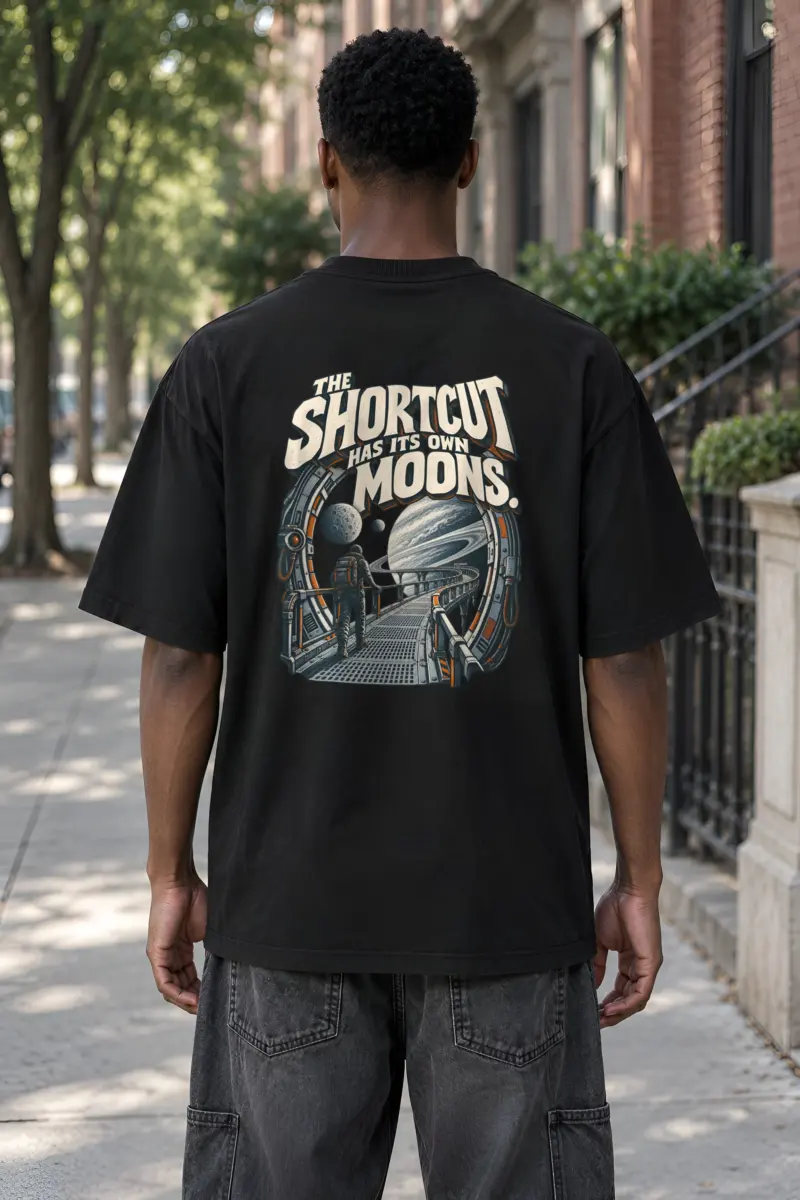 “The Shortcut Has Its Own Moons” Men’s Oversized Heavyweight Crewneck T-Shirt
