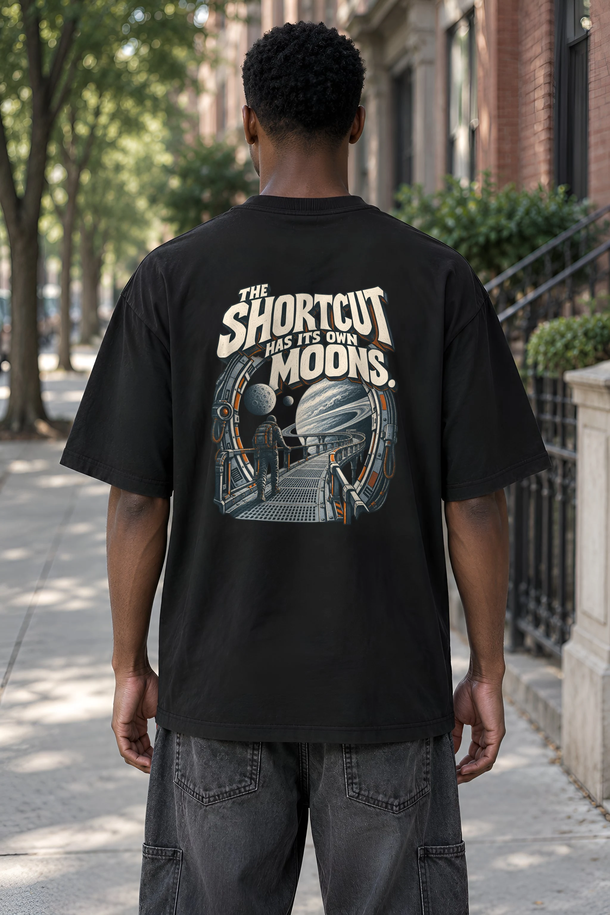 "The Shortcut Has Its Own Moons" Men's Oversized Heavyweight Crewneck T-Shirt