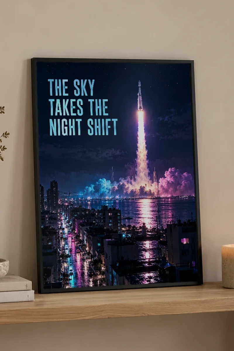 "The Sky Takes the Night Shift" Premium Wooden Framed Poster - the graphic up close