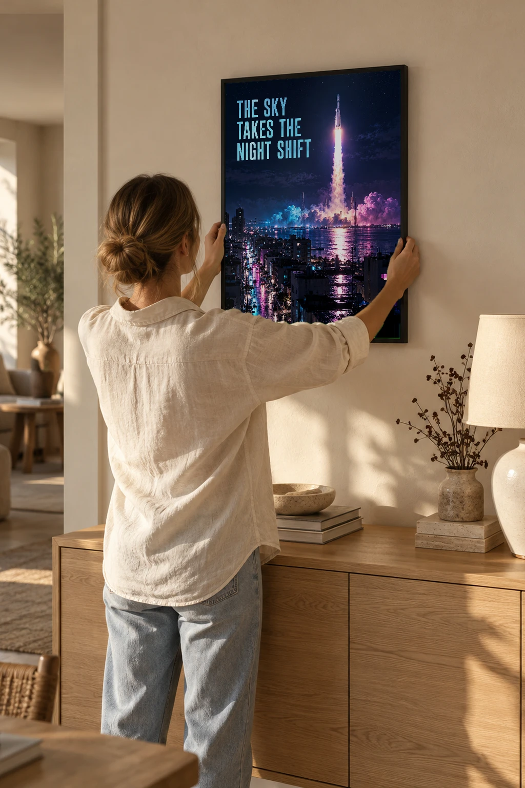 "The Sky Takes the Night Shift" Premium Wooden Framed Poster